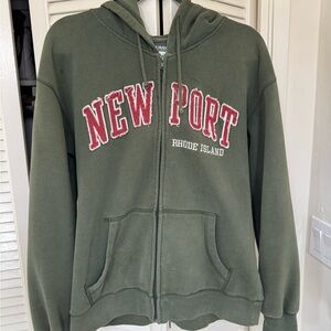 Newport Rhode Island Olive Green Zip-Up Hoodie